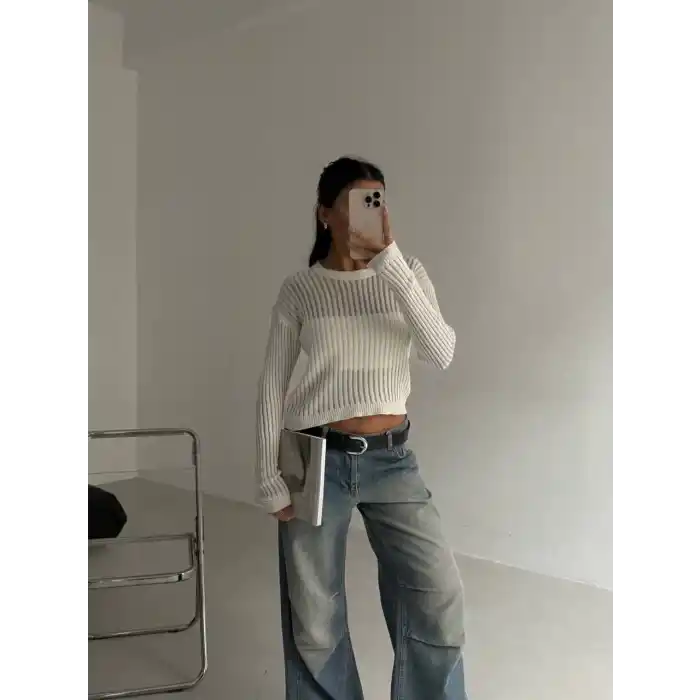 Triko transparent bluz beyaz