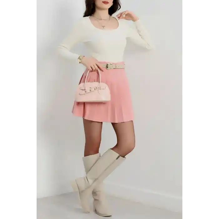 U yaka kaşkorse bluz beyaz A132