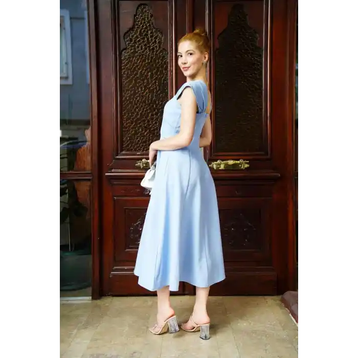 U yaka prenses elbise mavi s255101