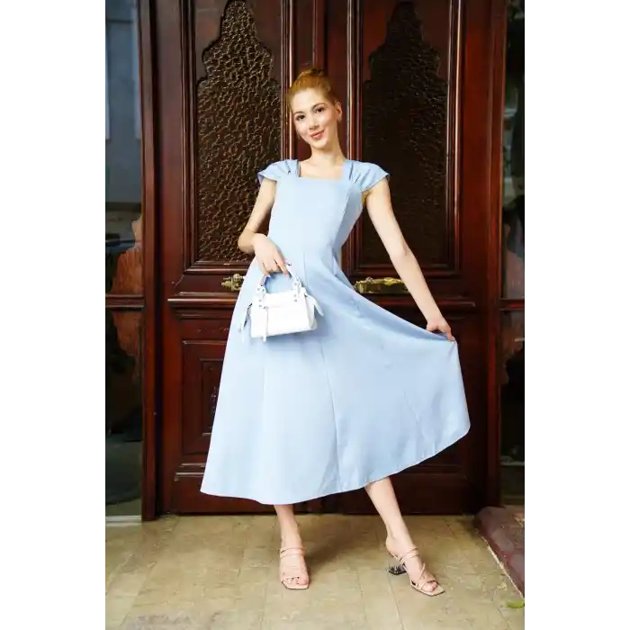 U yaka prenses elbise mavi s255101