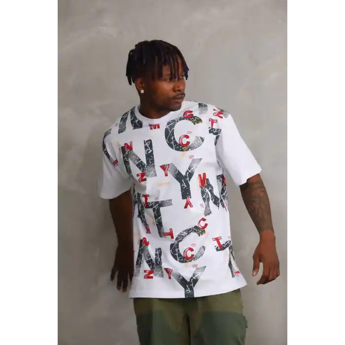 Unisex Baskılı Oversize T-Shirt - Beyaz
