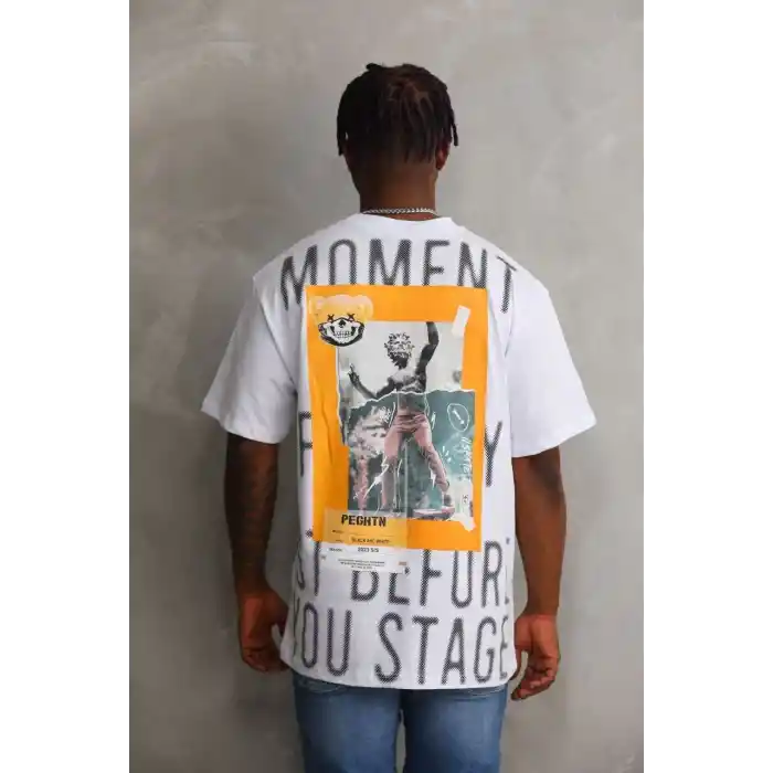 Unisex Baskılı Oversize T-Shirt - Beyaz