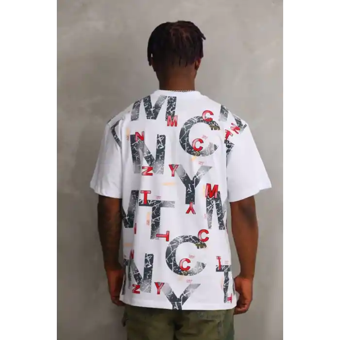 Unisex Baskılı Oversize T-Shirt - Beyaz