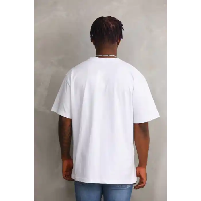 Unisex Baskılı Oversize T-Shirt - Beyaz