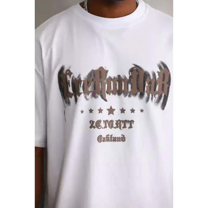 Unisex Baskılı Oversize T-Shirt - Beyaz