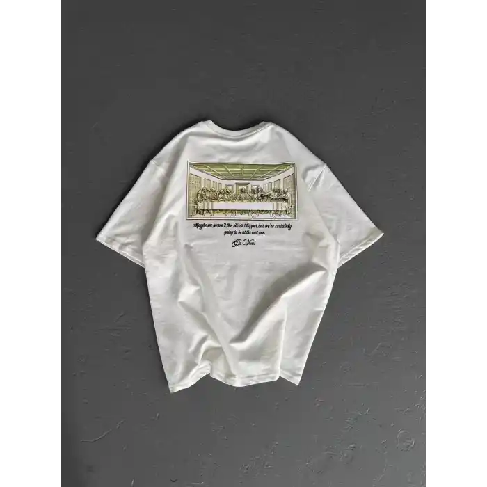 Unisex Baskılı Oversize T-Shirt - Beyaz