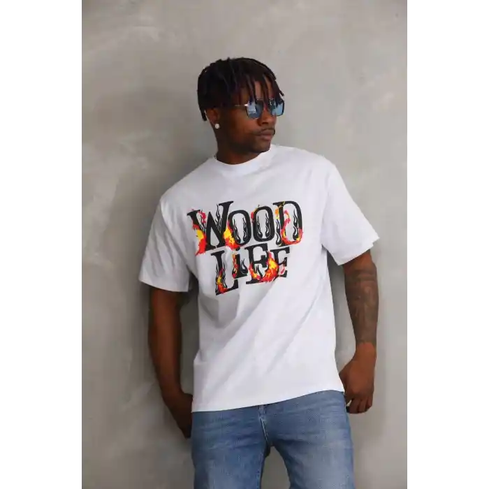 Unisex Baskılı Oversize T-Shirt - Beyaz