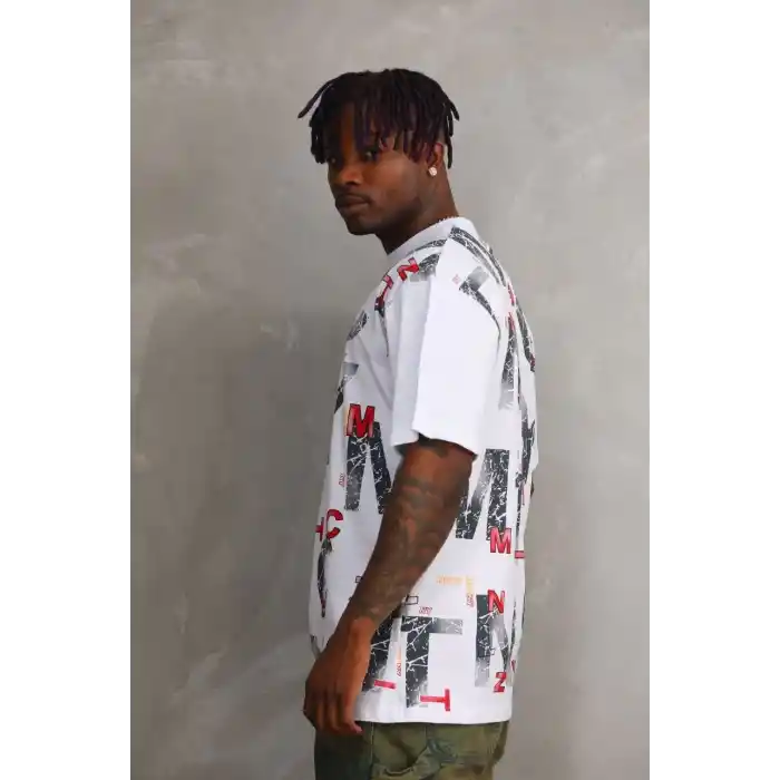 Unisex Baskılı Oversize T-Shirt - Beyaz