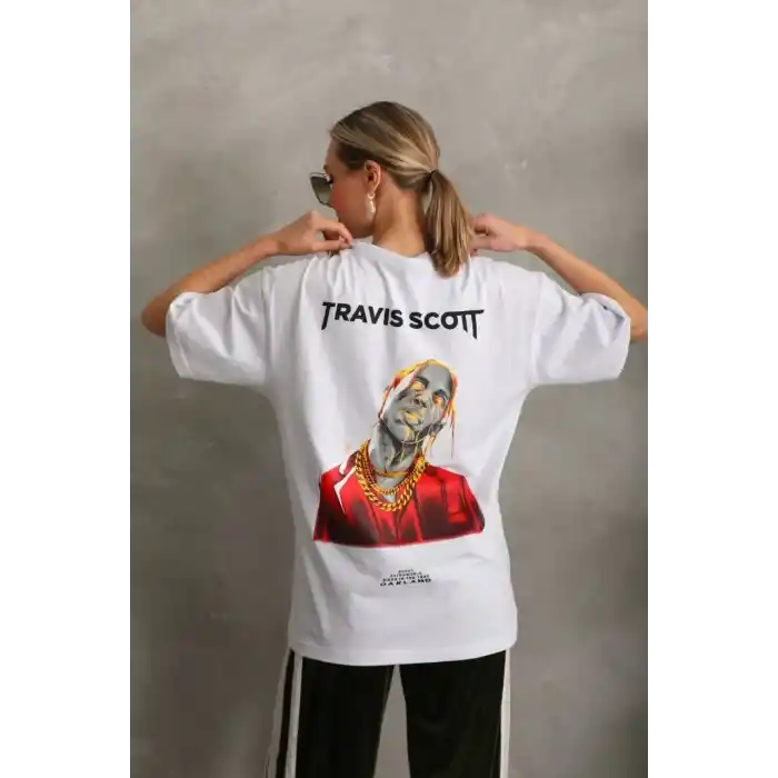 Unisex Baskılı Oversize T-Shirt - Beyaz
