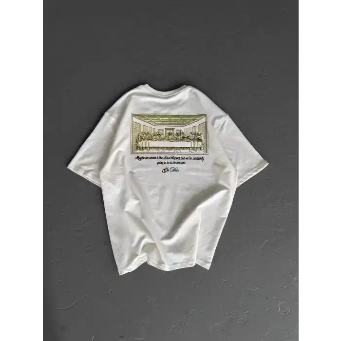 Unisex Baskılı Oversize T-Shirt - Beyaz