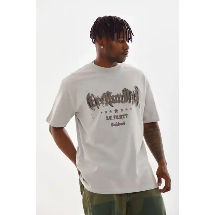 Unisex Baskılı Oversize T-Shirt - Gri
