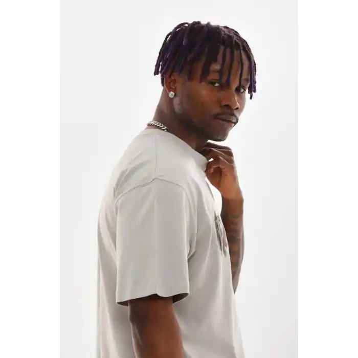 Unisex Baskılı Oversize T-Shirt - Gri