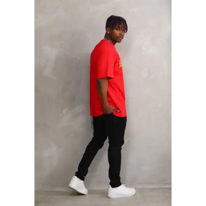 Unisex Baskılı Oversize T-Shirt - Kırmızı