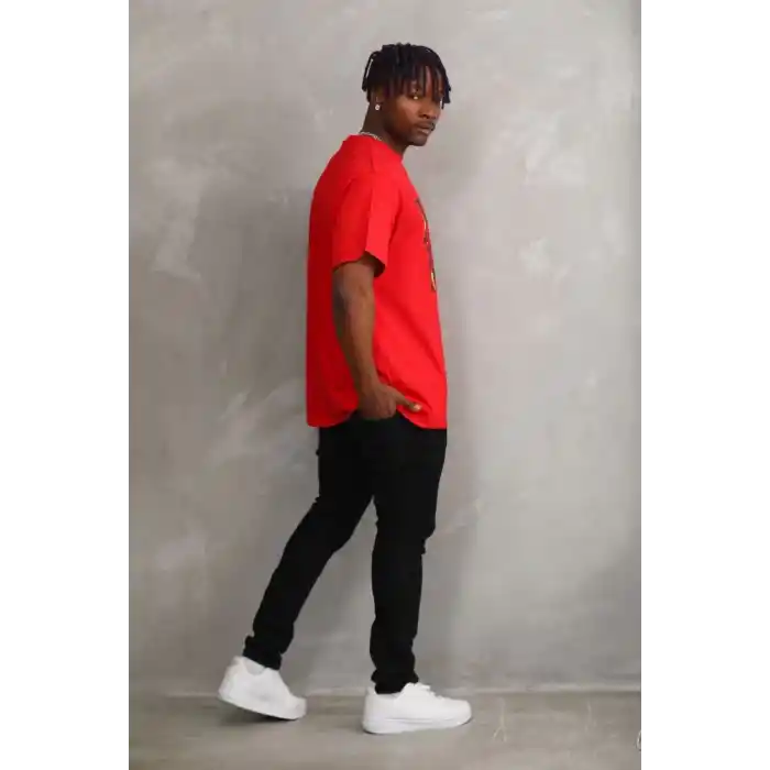 Unisex Baskılı Oversize T-Shirt - Kırmızı