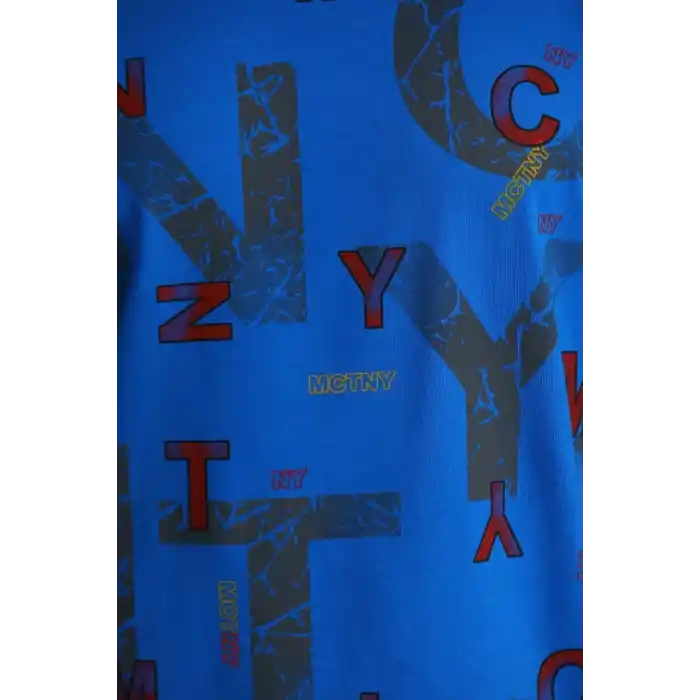 Unisex Baskılı Oversize T-Shirt - Mavi