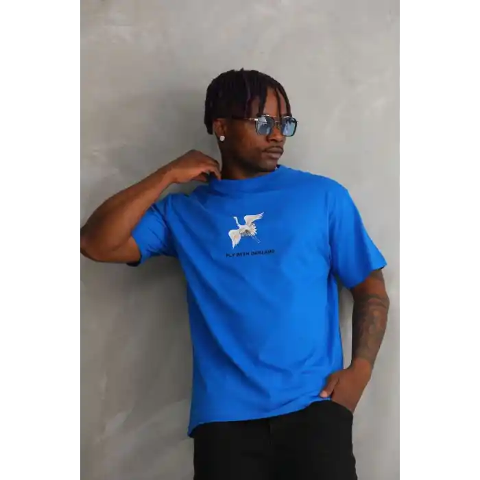Unisex Baskılı Oversize T-Shirt - Mavi
