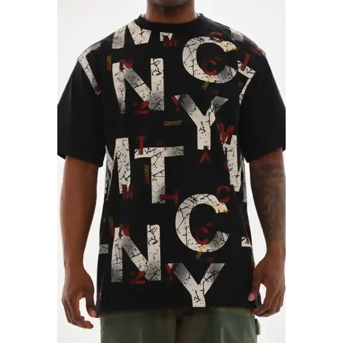 Unisex Baskılı Oversize T-Shirt - Siyah