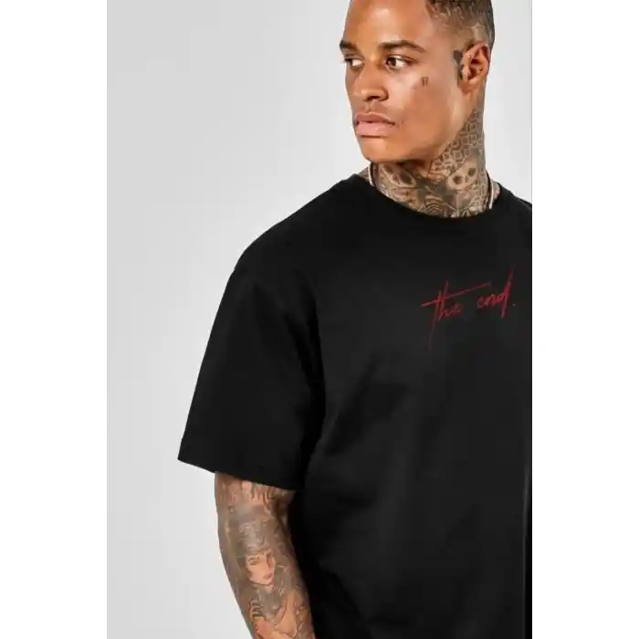 Unisex Baskılı Oversize T-Shirt - Siyah
