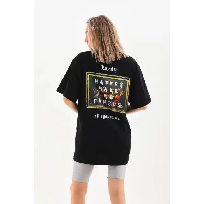 Unisex Baskılı Oversize T-Shirt - Siyah