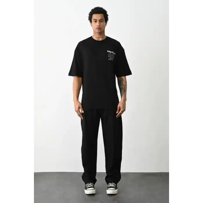Unisex Baskılı Oversize T-Shirt - Siyah