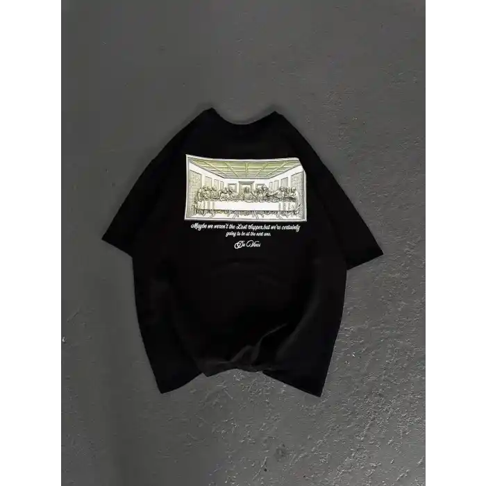 Unisex Baskılı Oversize T-Shirt - Siyah