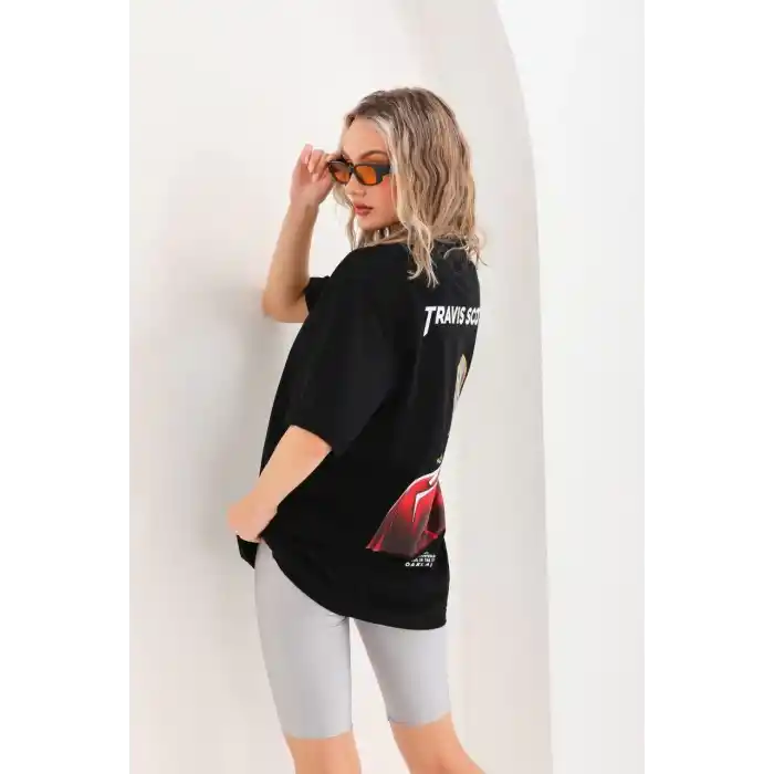 Unisex Baskılı Oversize T-Shirt - Siyah