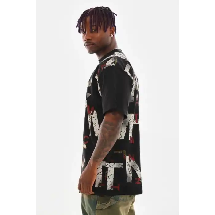Unisex Baskılı Oversize T-Shirt - Siyah