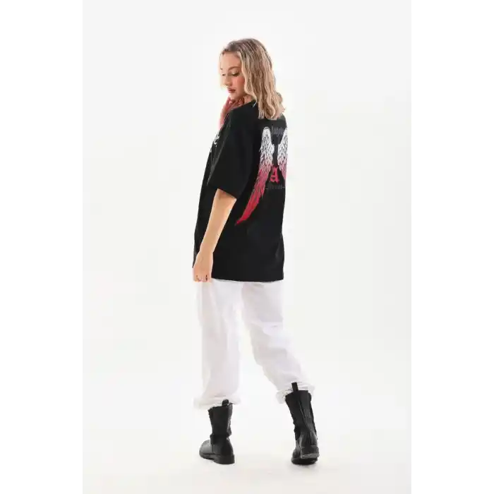 Unisex Baskılı Oversize T-Shirt - Siyah