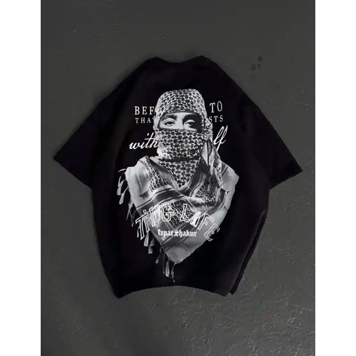 Unisex Baskılı Oversize T-Shirt - Siyah