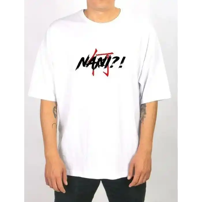 Unisex Bisiklet Yaka Baskılı Oversize T-Shirt - Beyaz