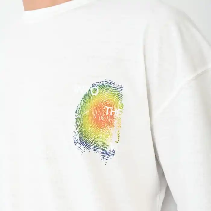 Unisex Bisiklet Yaka Baskılı Oversize T-Shirt - Beyaz