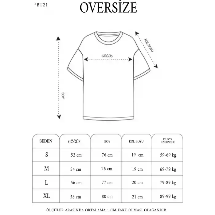 Unisex Bisiklet Yaka Baskılı Oversize T-Shirt - Beyaz