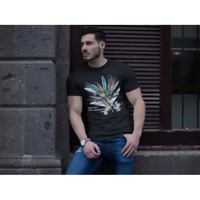 Unisex Bisiklet Yaka Baskılı Oversize T-Shirt - Siyah