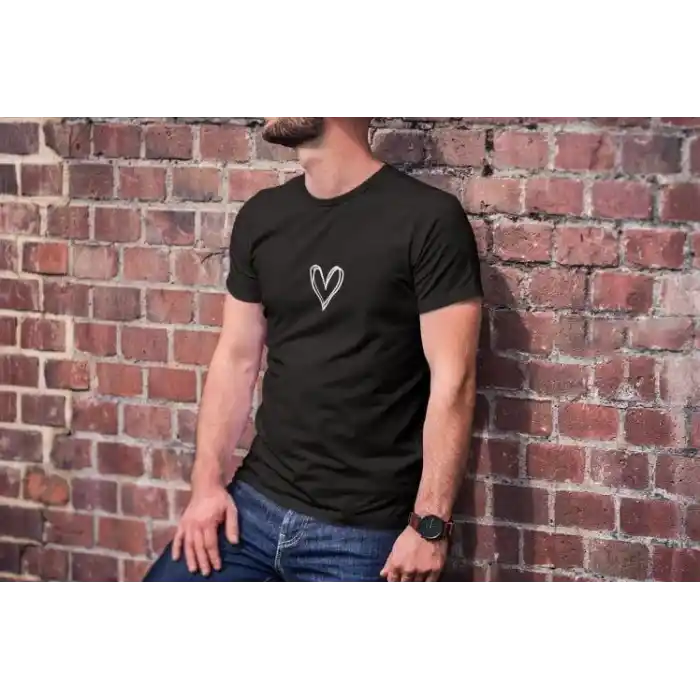 Unisex Bisiklet Yaka Baskılı Oversize T-Shirt - Siyah