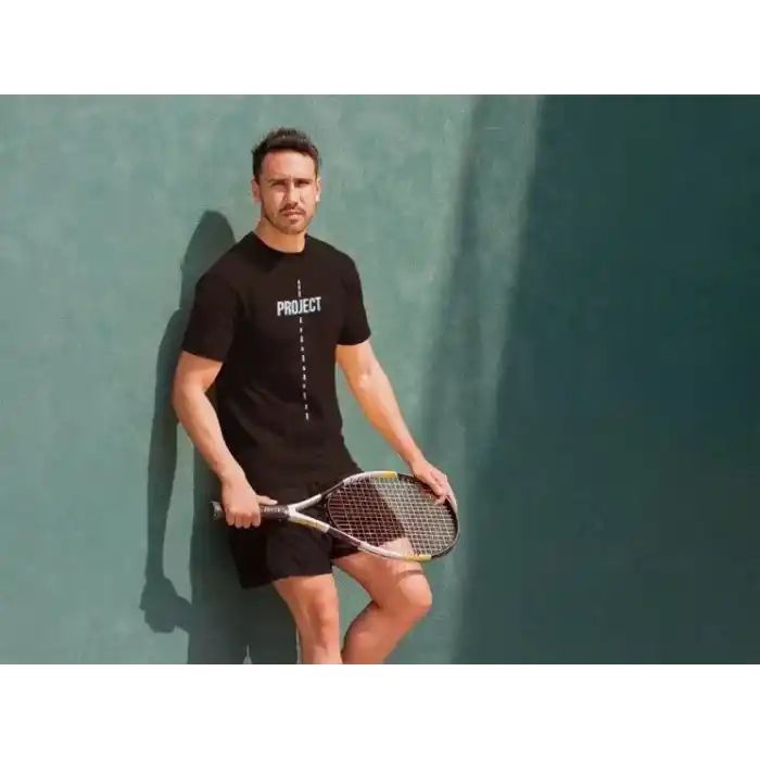 Unisex Bisiklet Yaka Baskılı Oversize T-Shirt - Siyah