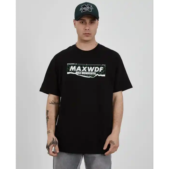 Unisex Bisiklet Yaka Baskılı Oversize T-Shirt - Siyah