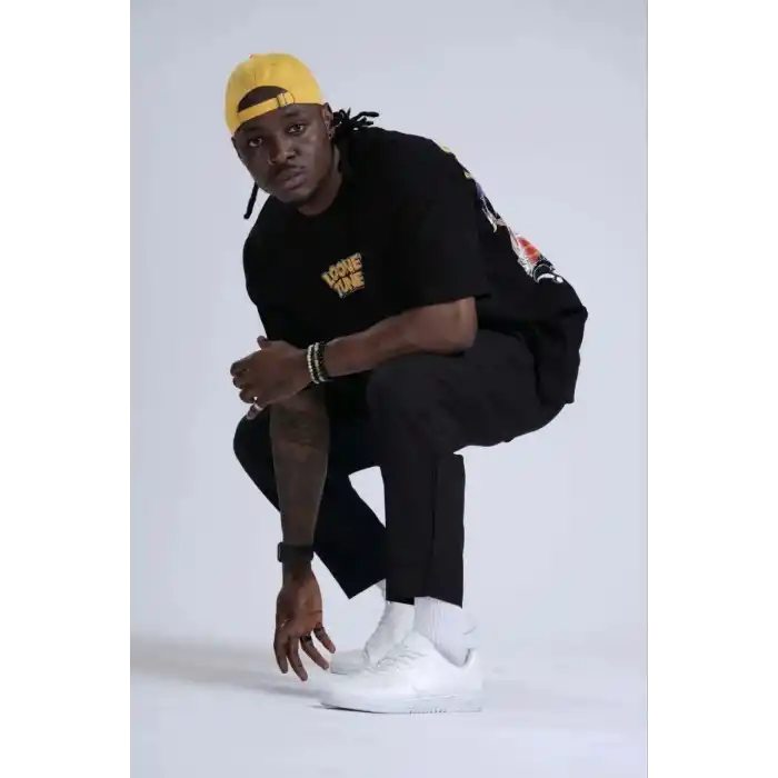 Unisex Bisiklet Yaka Baskılı Oversize T-Shirt - Siyah