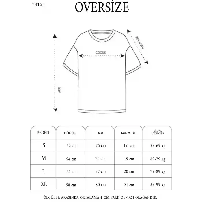 Unisex Bisiklet Yaka Baskılı Oversize T-Shirt - Siyah