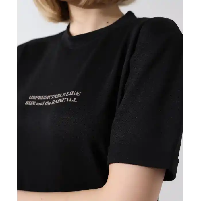 Unisex Bisiklet Yaka Baskılı Slim Fit T-Shirt - Siyah