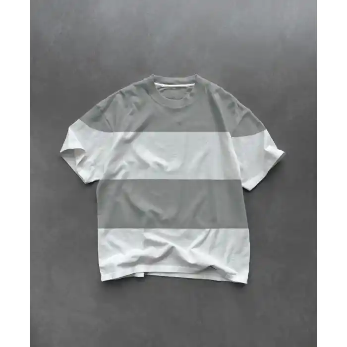 Unisex Bisiklet Yaka Parçalı T-Shirt - Gri