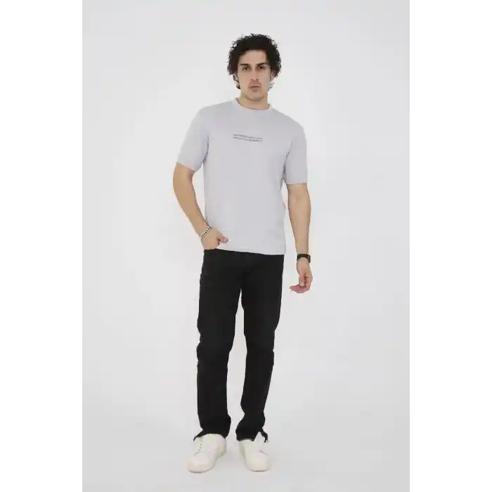 Unisex Bisiklet Yaka Slim fit T-Shirt- Boyalı Gri