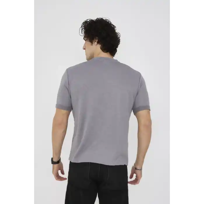 Unisex Bisiklet Yaka Slim fit T-Shirt- Gri