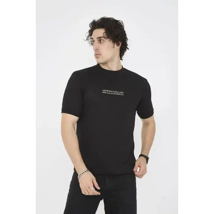 Unisex Bisiklet Yaka Slim fit T-Shirt- Siyah