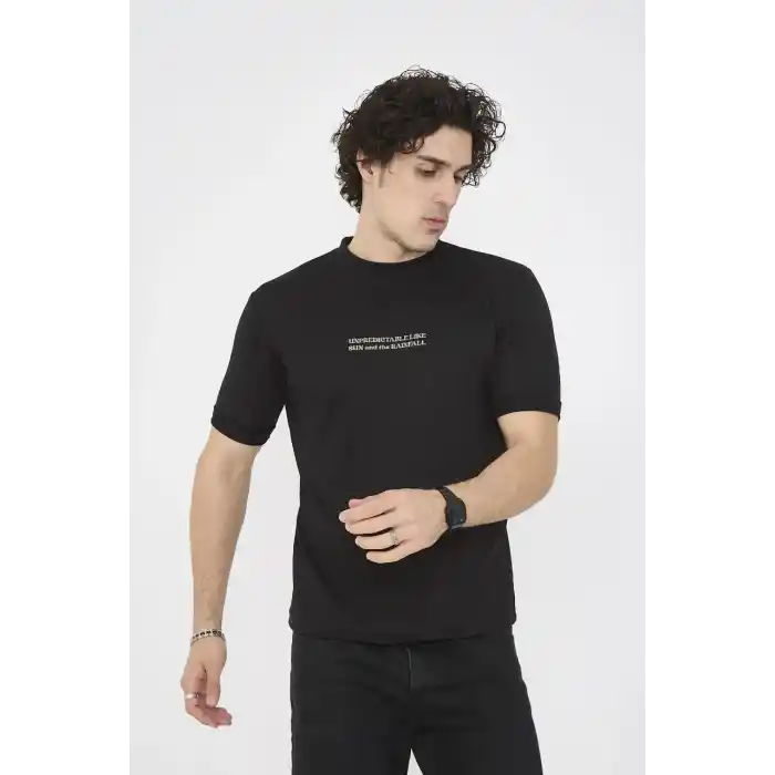 Unisex Bisiklet Yaka Slim fit T-Shirt- Siyah