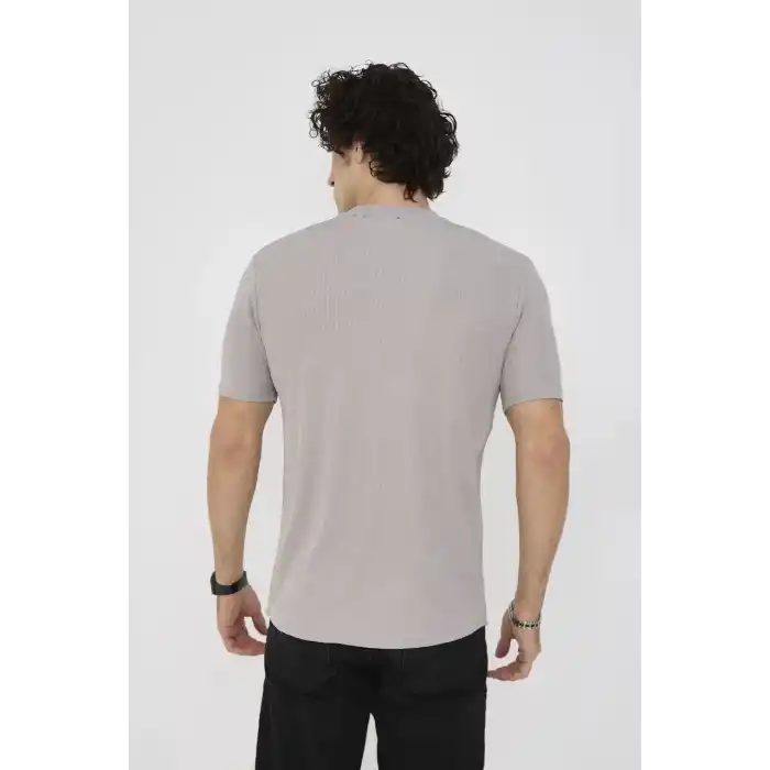 Unisex Bisiklet Yaka Slim fit T-Shirt- Taş