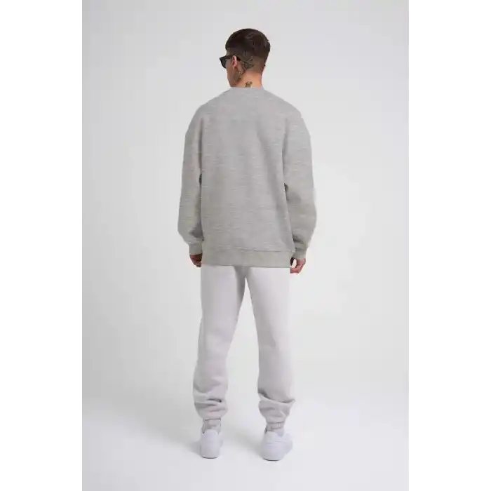 Unisex Biskilet Yaka Üç İplik SweatShirt - Gri