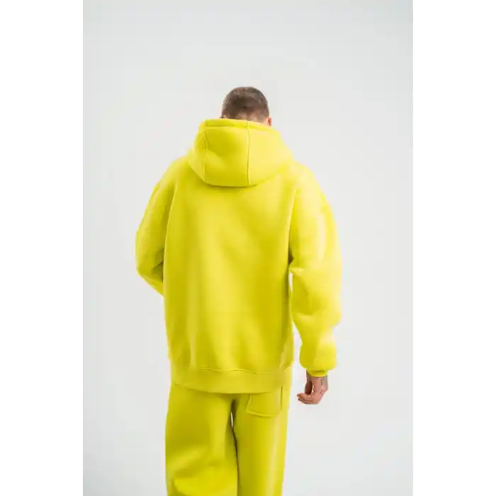 Unisex Double Oversize Kapşonlu Basic SweatShirt - Sarı