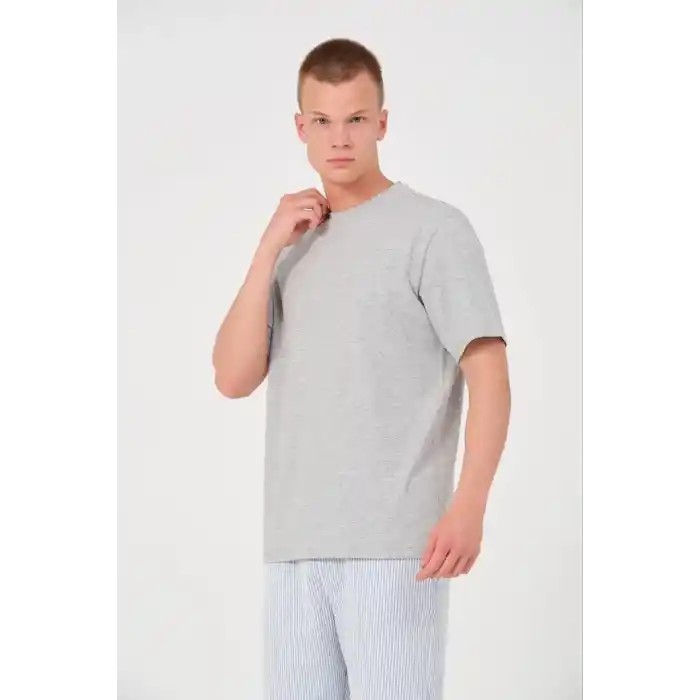 Unisex Düz Biskilet Yaka Oversize T-shirt - Gri