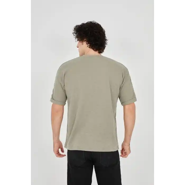 Unisex Jakar Kumaş Rahat Kol T-Shirt - Açık Yeşil