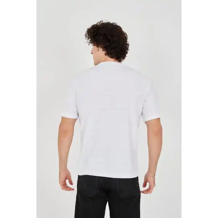 Unisex Jakar Kumaş Slim Fit T-Shirt - Beyaz